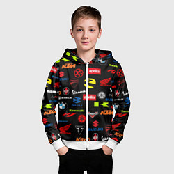 Толстовка на молнии детская Motorcycle pattern Мото паттерн Z, цвет: 3D-белый — фото 2
