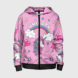 Толстовка на молнии детская Единорог Радужный, цвет: 3D-черный