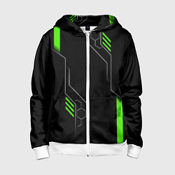 Толстовка на молнии детская ФУТУРИСТИЧНАЯ БРОНЯ ЗЕЛЕНАЯ, цвет: 3D-белый