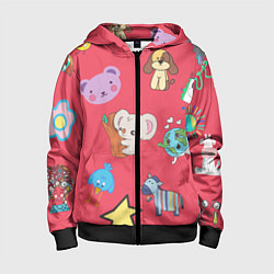 Толстовка на молнии детская Мультяшные зверюшки, цвет: 3D-черный