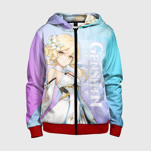 Детская толстовка на молнии Genshin Impact Путешественница / 3D-Красный – фото 1