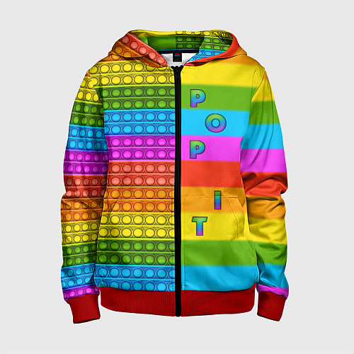 Детская толстовка на молнии POP it вертикальная надпись / 3D-Красный – фото 1