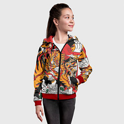 Толстовка на молнии детская Самурайский тигр, цвет: 3D-красный — фото 2