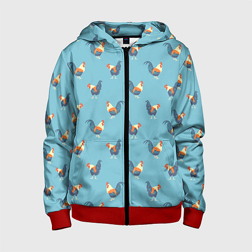 Детская толстовка на молнии Петушки паттерн / 3D-Красный – фото 1