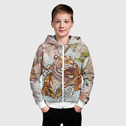 Толстовка на молнии детская Тигр в облаках, цвет: 3D-белый — фото 2
