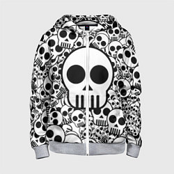 Толстовка на молнии детская Черепа чб, цвет: 3D-меланж