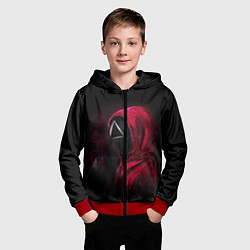 Толстовка на молнии детская ИГРА В КАЛЬМАРА, СТРАЖ ТРЕУГОЛЬНИК, ФИГУРЫ ИГРЫ, цвет: 3D-красный — фото 2