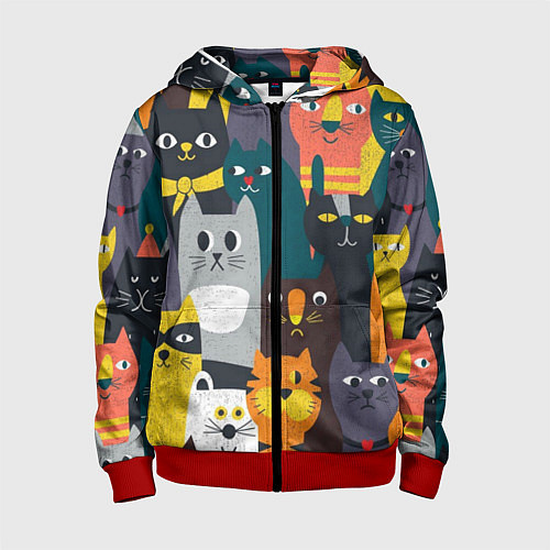 Детская толстовка на молнии Крутые коты / 3D-Красный – фото 1