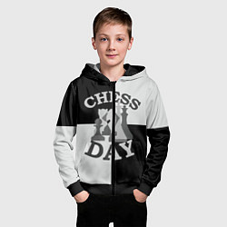 Толстовка на молнии детская Шахматный День, цвет: 3D-черный — фото 2
