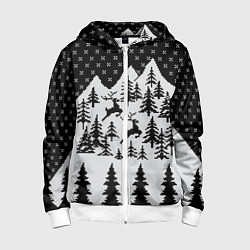 Толстовка на молнии детская Северные Олени в Горах, цвет: 3D-белый