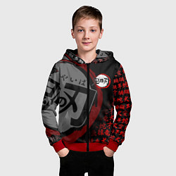 Толстовка на молнии детская КЛИНОК РАССЕКАЮЩИЙ ДЕМОНОВ ИЕРОГЛИФЫ ЛОГО, цвет: 3D-красный — фото 2