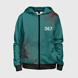 Толстовка на молнии детская Игра в кальмара: Персонаж 067, цвет: 3D-черный