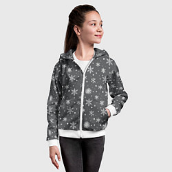 Толстовка на молнии детская Белые снежинки на сером фоне, цвет: 3D-белый — фото 2