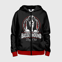 Толстовка на молнии детская Бассет-Хаунд Basset Hound, цвет: 3D-красный