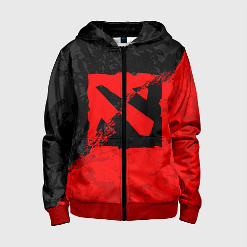 Детская толстовка на молнии DOTA 2 RED BLACK LOGO, БРЫЗГИ КРАСОК / 3D-Красный – фото 1