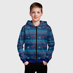 Толстовка на молнии детская Санта Клаус и олени, цвет: 3D-синий — фото 2