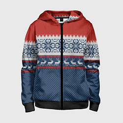 Толстовка на молнии детская НОВОГОДНИЙ УЗОР С ОЛЕНЯМИ, цвет: 3D-черный