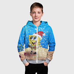 Толстовка на молнии детская НОВОГОДНИЙ ГУБКА БОБ КВАДРАТНЫЕ ШТАНЫ, цвет: 3D-меланж — фото 2