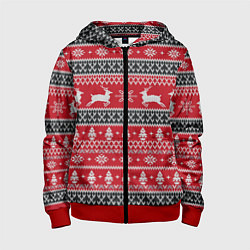 Толстовка на молнии детская НОВОГОДНИЙ УЗОР С ОЛЕНЯМИ, цвет: 3D-красный