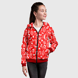 Толстовка на молнии детская Новогодний узор паттерн, цвет: 3D-красный — фото 2