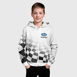 Толстовка на молнии детская Subaru, Субару Спорт, Финишный флаг, цвет: 3D-белый — фото 2
