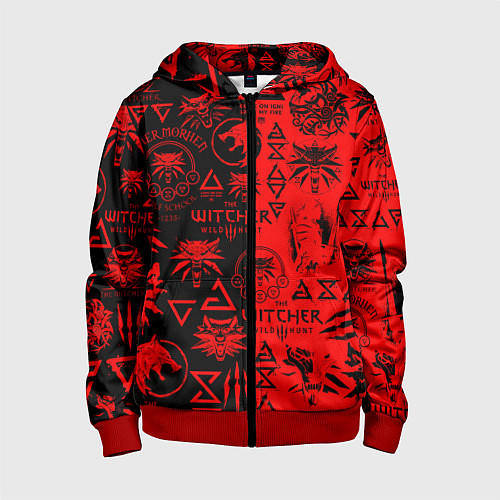 Детская толстовка на молнии THE WITCHER LOGOBOMBING BLACK RED / 3D-Красный – фото 1