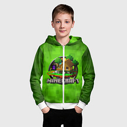 Толстовка на молнии детская Minecraft Logo Green, цвет: 3D-белый — фото 2