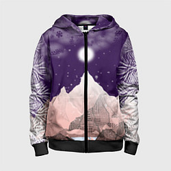 Толстовка на молнии детская Зимнее лунное небо в горах со снегопадом, цвет: 3D-черный