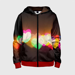Толстовка на молнии детская Горящие сердца всех цветов радуги, цвет: 3D-красный
