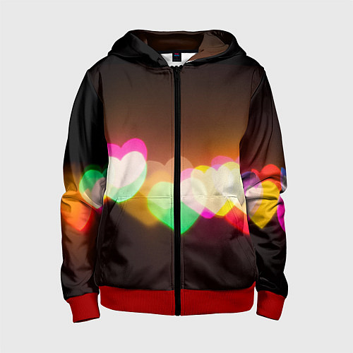 Детская толстовка на молнии Горящие сердца всех цветов радуги / 3D-Красный – фото 1
