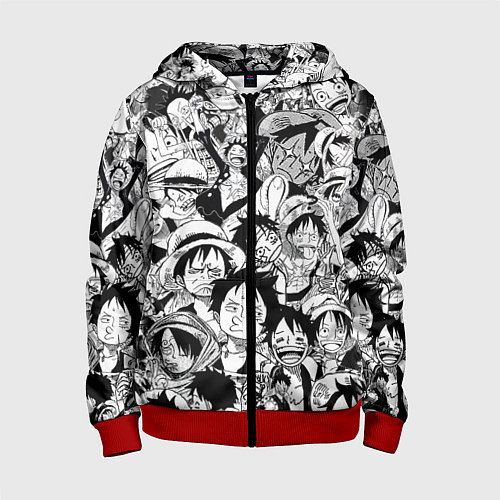 Детская толстовка на молнии МАНКИ Д ЛУФФИ ЧЁРНО БЕЛЫЙ / 3D-Красный – фото 1