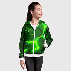 Толстовка на молнии детская 3D ПЛИТЫ НЕОН NEON GREEN HEXAGON РАЗЛОМ, цвет: 3D-белый — фото 2