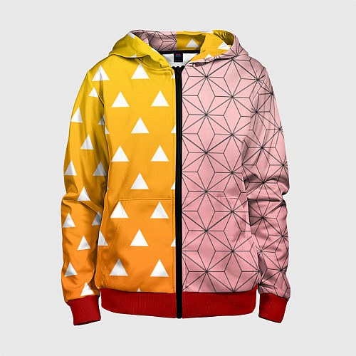 Детская толстовка на молнии ЗЕНИТЦУ НЕЗУКО КЛИНОК РАССЕКАЮЩИЙ ДЕМОНОВ / 3D-Красный – фото 1