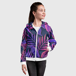 Толстовка на молнии детская Neon Tropical plants pattern, цвет: 3D-белый — фото 2