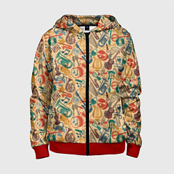 Толстовка на молнии детская Инструменты Музыкальные, цвет: 3D-красный