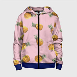 Толстовка на молнии детская Ананасы падают, цвет: 3D-синий