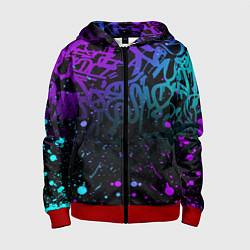 Толстовка на молнии детская НЕОНОВОЕ ГРАФФИТИ НЕОНОВЫЕ БРЫЗГИ, цвет: 3D-красный