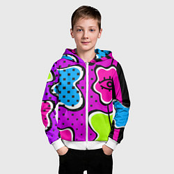 Толстовка на молнии детская Яркий абстрактный узор в стиле 90х, неоновые цвета, цвет: 3D-белый — фото 2