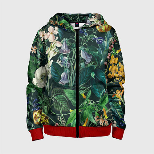 Детская толстовка на молнии Цветы Темный Сад / 3D-Красный – фото 1