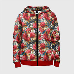 Толстовка на молнии детская Яркие розы на темном фоне, цвет: 3D-красный