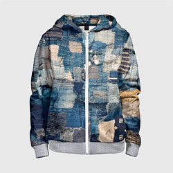 Толстовка на молнии детская Patchwork Jeans Осень Зима 2023, цвет: 3D-меланж