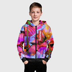 Толстовка на молнии детская Красочный летний цветочный паттерн Summer color pa, цвет: 3D-черный — фото 2