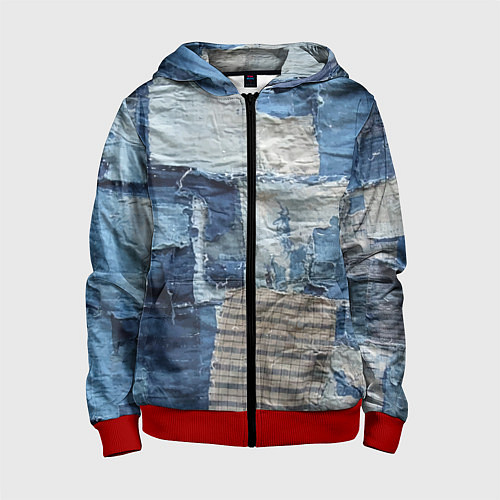 Детская толстовка на молнии Пэчворк Рваная ткань Hype / 3D-Красный – фото 1