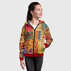 Толстовка на молнии детская Пэчворк Лоскутное одеяло Patchwork Quilt, цвет: 3D-красный — фото 2