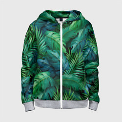 Толстовка на молнии детская Green plants pattern, цвет: 3D-меланж