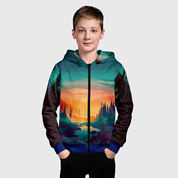 Толстовка на молнии детская Лес на закате природа, цвет: 3D-синий — фото 2