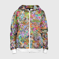 Толстовка на молнии детская MY SINGING MONSTERS Все персонажи, цвет: 3D-белый