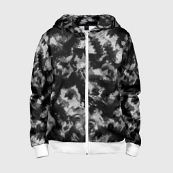 Толстовка на молнии детская Черно-белый абстрактный камуфляж, цвет: 3D-белый