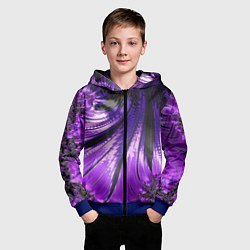 Толстовка на молнии детская Неоновый фрактал черный с фиолетовым Абстракция, цвет: 3D-синий — фото 2