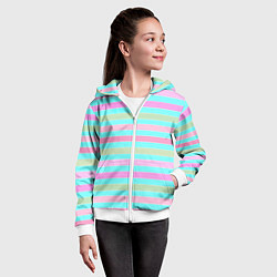 Толстовка на молнии детская Pink turquoise stripes horizontal Полосатый узор, цвет: 3D-белый — фото 2